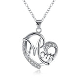 Romantic Hollowed Heart For Mom Shiny Zircon Silver Plated Pendant Necklaces