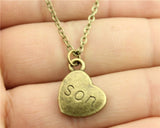 antique bronze, antique silver 15*18mm family members mom, dad, sister, brother, daughter, son heart necklace