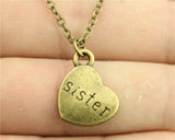 antique bronze, antique silver 15*18mm family members mom, dad, sister, brother, daughter, son heart necklace