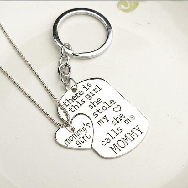 New Fashion Love Mom Heart Daddy Pendant Necklaces,gift for Mother Family Necklace+Keychain Mommy's Girl