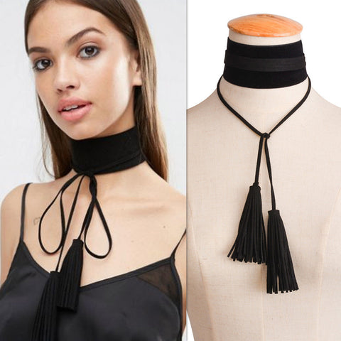 Long black choker velvet Necklace Tassel Design Drop necklace Girls Jewellery
