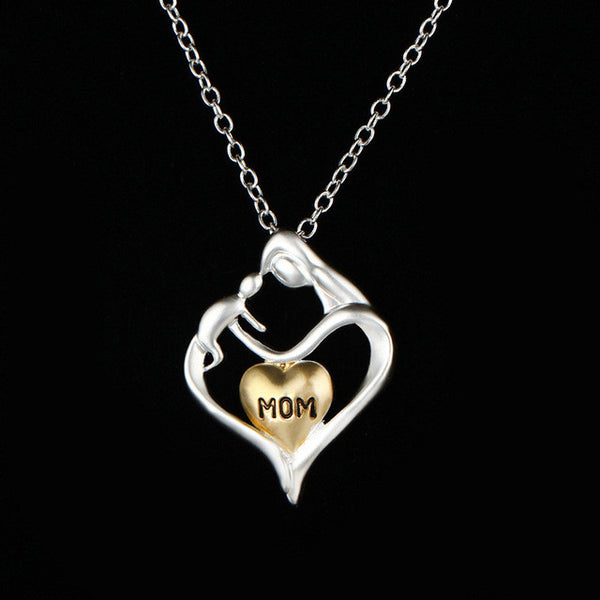 "Mom"Letter Necklaces For Women Lovely Heart Mother And Baby Charm Necklace.