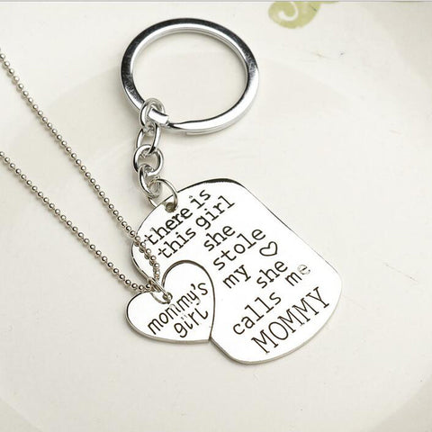 New Fashion Love Mom Heart Daddy Pendant Necklaces,gift for Mother Family Necklace+Keychain Mommy's Girl